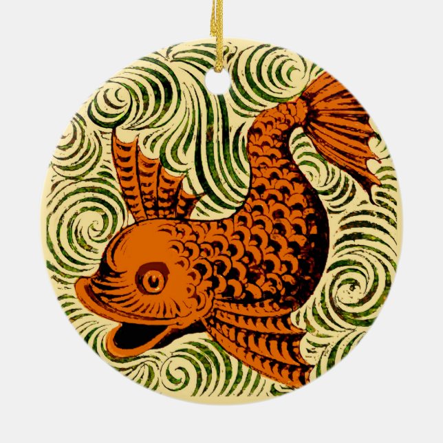 Ornamento De Cerâmica Antiguidade de Peixe Azulejo Antigo (Traseira)