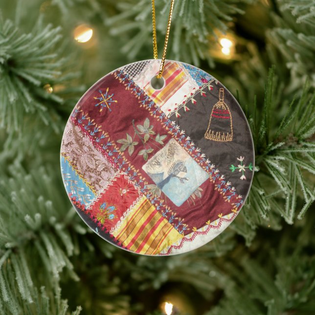 Ornamento De Cerâmica Antiguidade, Era Vitoriana, Praça-Quilt Louca (Árvore)