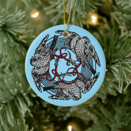 Ornamento De Cerâmica Antiguidade: Três Hawks William de Morgan