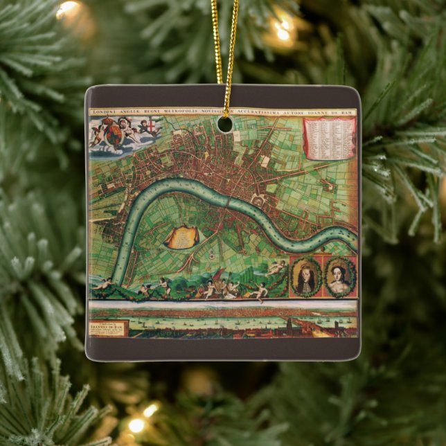 Ornamento De Cerâmica Antique London Street Map de Johannes de Ram, 1689 (Árvore)