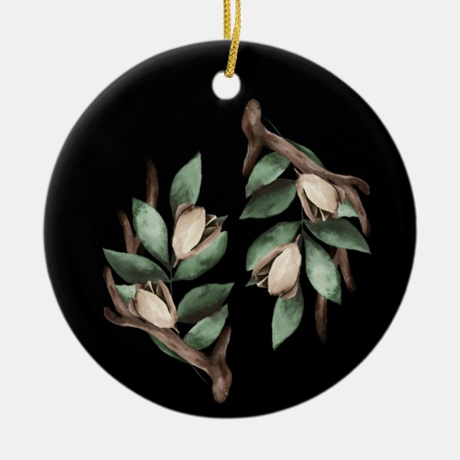 Ornamento De Cerâmica Antler com ramificação verde (Frente)