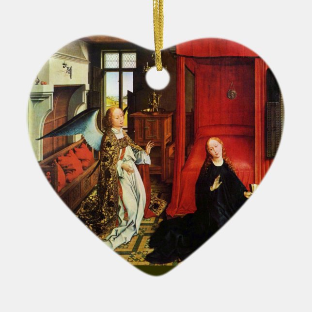 Ornamento De Cerâmica ANUNCIAÇÃO ANGEL Arcanel Gabriel, Virgem,Coração (Frente)