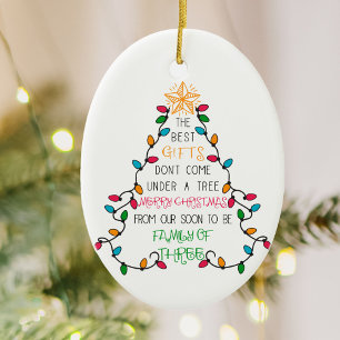 Ornamento De Cerâmica Anúncio de Gravidez Família de 3 Árvore de Natal
