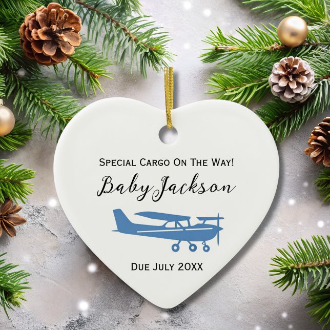 Ornamento De Cerâmica Anúncio de gravidez Foto do bebê Cessna Natal (Criador carregado)