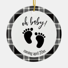 Ornamento De Cerâmica Anúncio de gravidez Natal Negro Tartan