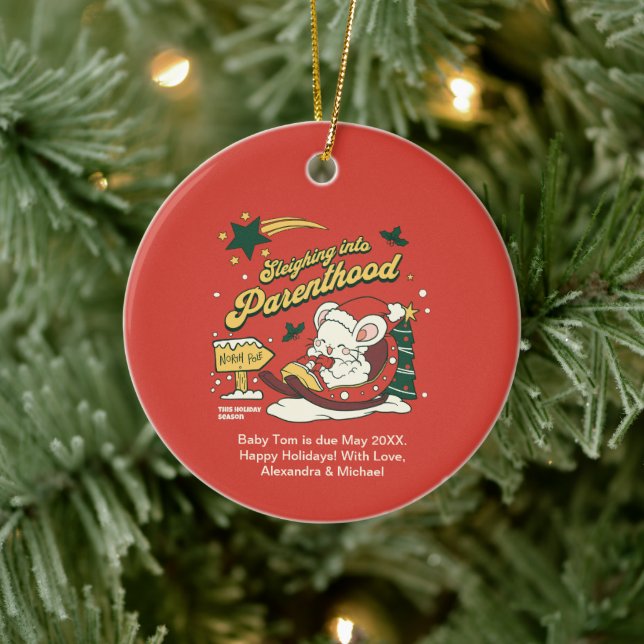 Ornamento De Cerâmica Anúncio de Gravidez no Natal Moderno (Árvore)