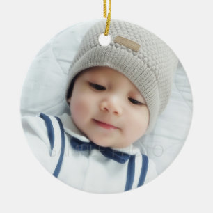 Ornamento De Cerâmica Anúncio de nascimento com foto personalizada de b