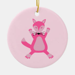 Ornamento De Cerâmica Anúncio de Nascimento de Raposa Rosa bonito