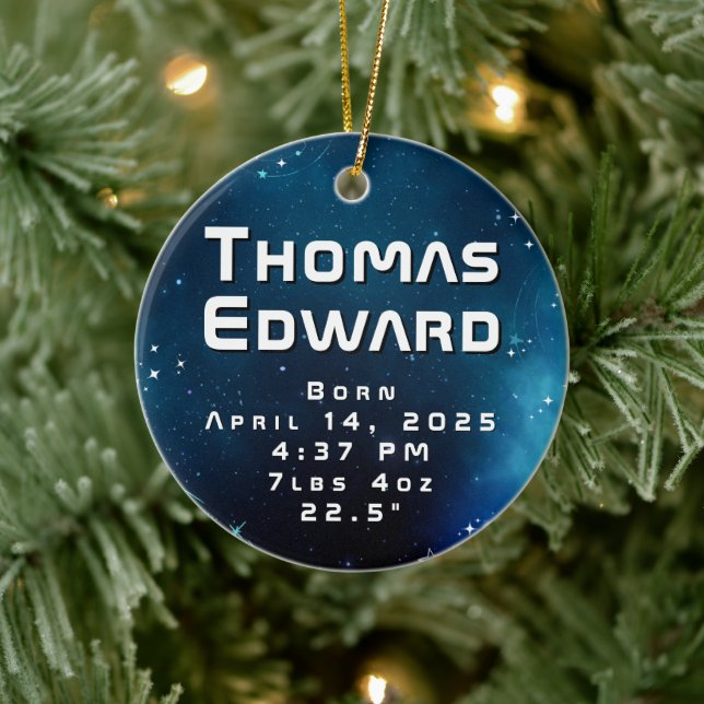 Ornamento De Cerâmica Anúncio de Nascimento do Espaço Exterior Azul Cele (Árvore)