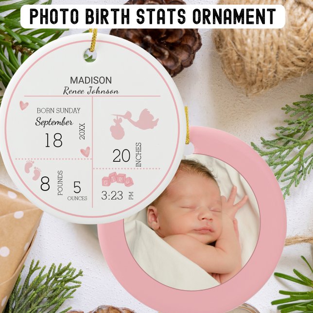 Ornamento De Cerâmica Anúncio de Nascimento Personalizado por Foto para  (Criador carregado)