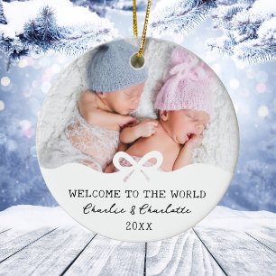 Ornamento De Cerâmica Anúncio de Natal de Bebê com Foto Personalizada pa