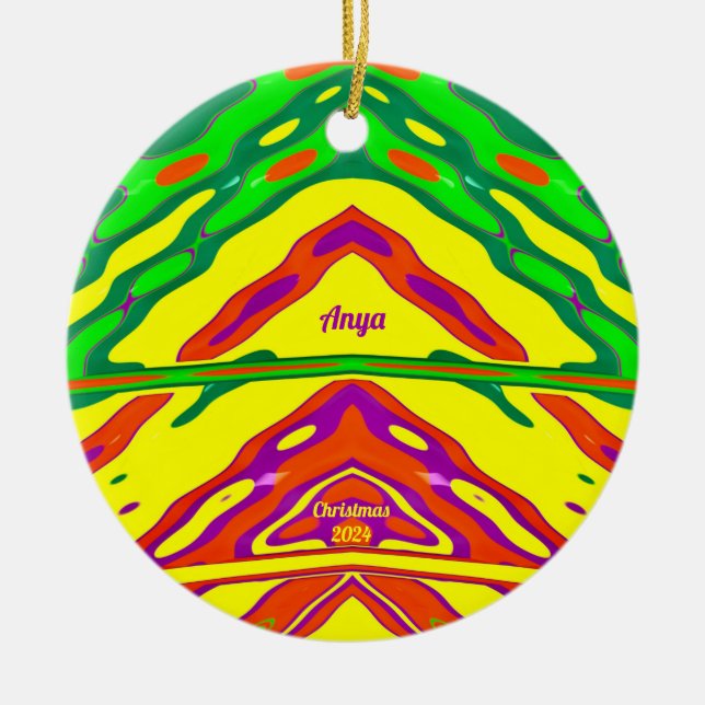 Ornamento De Cerâmica ANYA ~ 3D NATAL Vermelho Verde Amarelo 2024 (Frente)