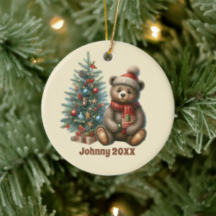 Ornamento De Cerâmica Apelido natal festivo Apelido ano mensagem urso