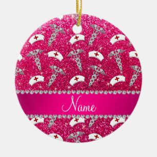 Ornamento De Cerâmica Apelido rosa cor-de-rosa, amamentação prateada cad