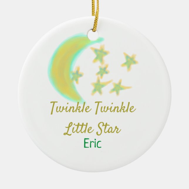Ornamento De Cerâmica Apelido verde-amarelo Twinkle Little Star (Frente)