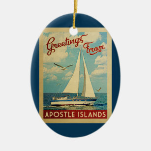 Ornamento De Cerâmica Apostle Islands Sailboat Viagens vintage Wisconsin