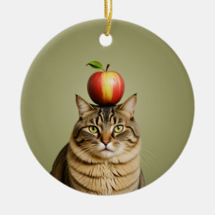 Ornamento De Cerâmica Apple Cat