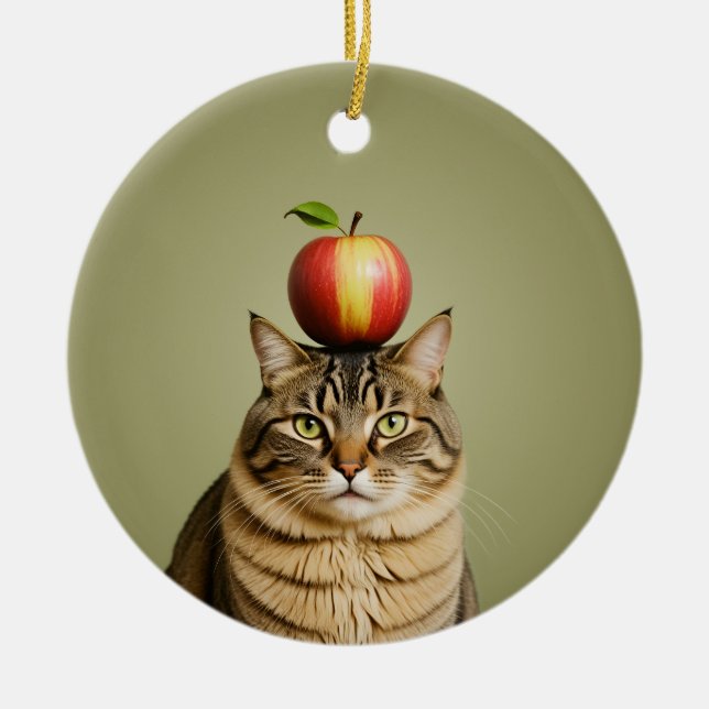 Ornamento De Cerâmica Apple Cat (Frente)