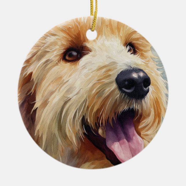Ornamento De Cerâmica Apricot golden doodle watercolor (Frente)
