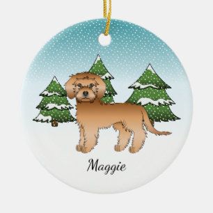 Ornamento De Cerâmica Apricot Mini Goldendoodle - Floresta e nome de inv