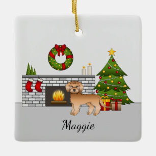 Ornamento De Cerâmica Apricot Mini Goldendoodle - Sala de Natal Festiva