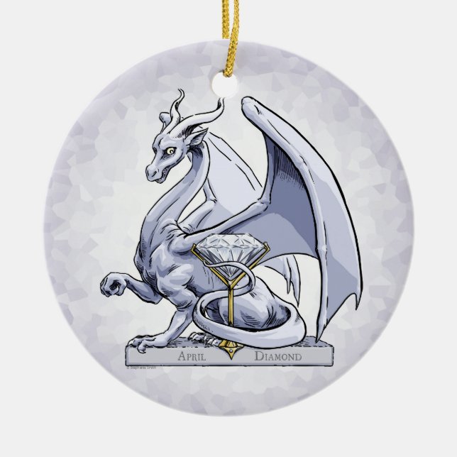 Ornamento De Cerâmica April Birthstone Dragon: Diamond Ornament (Frente)