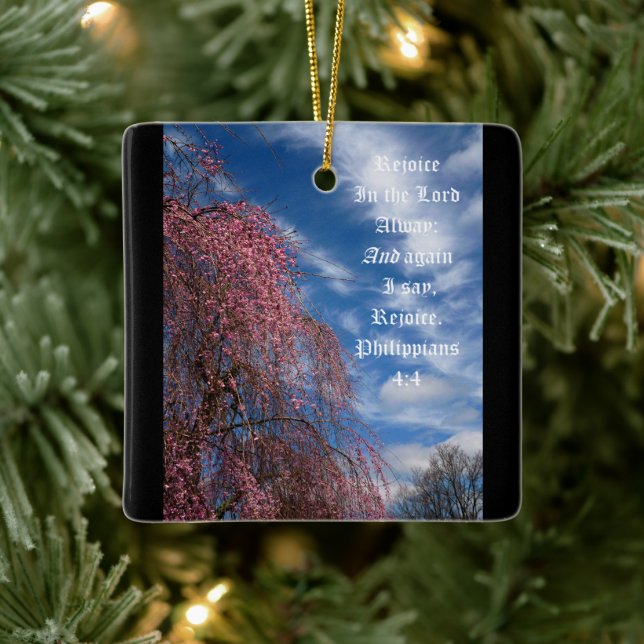 Ornamento De Cerâmica April Sky com Philippians 4:4 (Árvore)