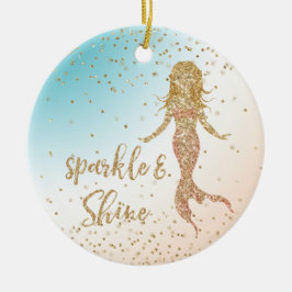 Ornamento De Cerâmica Aqua Dourada Mermaid Sparkle Confetti