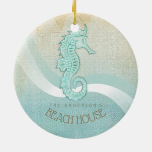 Ornamento De Cerâmica Aqua ID623 azul do cavalo marinho da casa de praia
