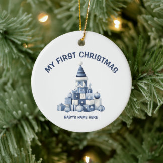 Ornamento De Cerâmica Aquarela Bebê Primeiro Natal Foto