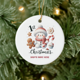 Ornamento De Cerâmica Aquarela Bebê Primeiro Natal Foto