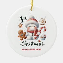 Ornamento De Cerâmica Aquarela Bebê Primeiro Natal Foto