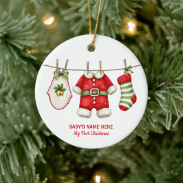 Ornamento De Cerâmica Aquarela Bebê Primeiro Natal Foto