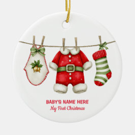 Ornamento De Cerâmica Aquarela Bebê Primeiro Natal Foto