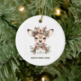 Ornamento De Cerâmica Aquarela Bebê Primeiro Natal Foto