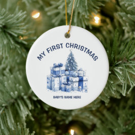 Ornamento De Cerâmica Aquarela Bebê Primeiro Natal Foto