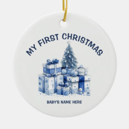 Ornamento De Cerâmica Aquarela Bebê Primeiro Natal Foto