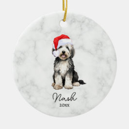 Ornamento De Cerâmica Aquarela Bernedoodle/Goldendoodle Preto e Branco