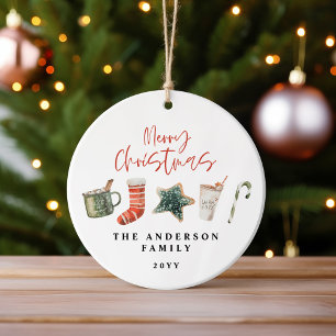 Ornamento De Cerâmica Aquarela Biscoito de Natal bebe canas doces
