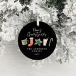 Ornamento De Cerâmica Aquarela Biscoito de Natal bebe canas doces<br><div class="desc">Uma design festiva divertida com a aquarela favoritos de inverno - chocolate quente,  cana doce,  estocagem. Feliz Natal na letra da escrita contemporânea,  perfeito para celebrar a época de férias. O ornamento pode ser editado,  parte de uma coleção.</div>