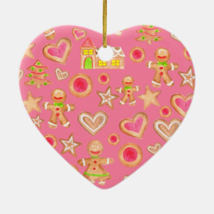 Ornamento De Cerâmica aquarela biscoitos de pão de Natal