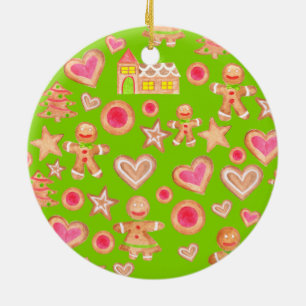 Ornamento De Cerâmica aquarela biscoitos de pão de Natal