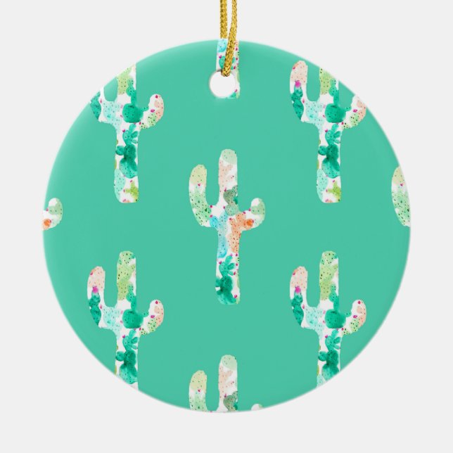 Ornamento De Cerâmica Aquarela Cactus (Frente)