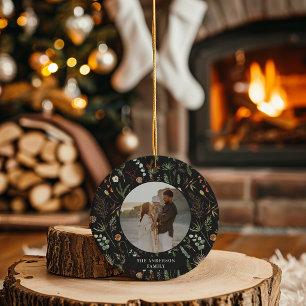 Ornamento De Cerâmica Aquarela de Natal botânica floral escura sombria