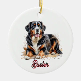 Ornamento De Cerâmica Aquarela de Pet Bernese Mountain Marrom Personaliz