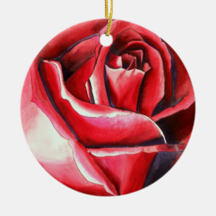 Ornamento De Cerâmica Aquarela de rosa vermelha Crimson arte original ma