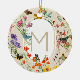 Ornamento De Cerâmica Aquarela Flores e Borboletas Jardim Floral