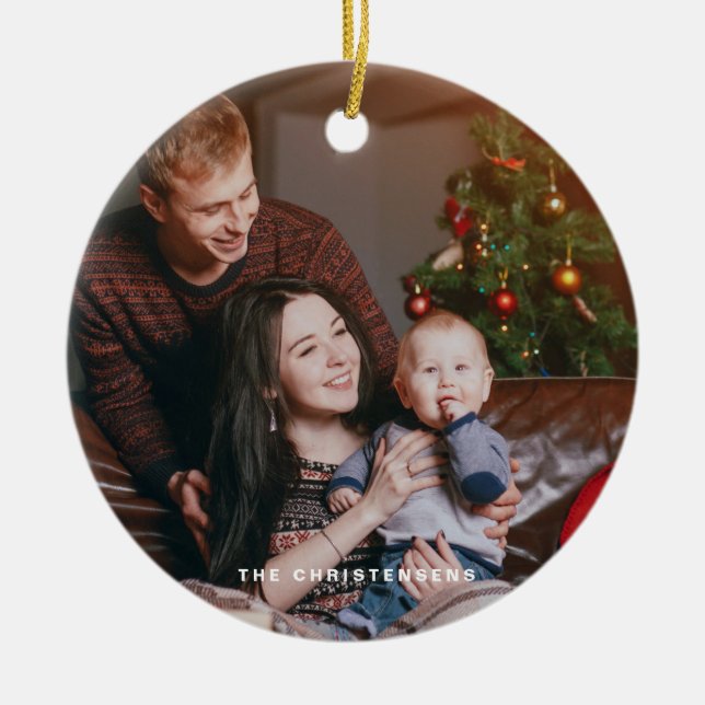 Ornamento De Cerâmica Aquarela Foto da Árvore de Natal Festiva (Frente)