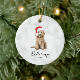 Ornamento De Cerâmica Aquarela Goldendoodle Natal
