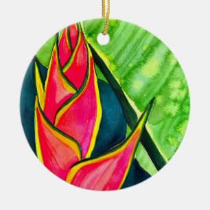 Ornamento De Cerâmica Aquarela heliconia flor tropical